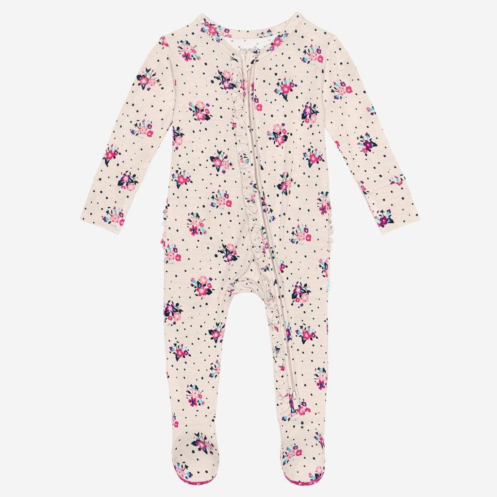 Frances footie ruffled zippered one piece