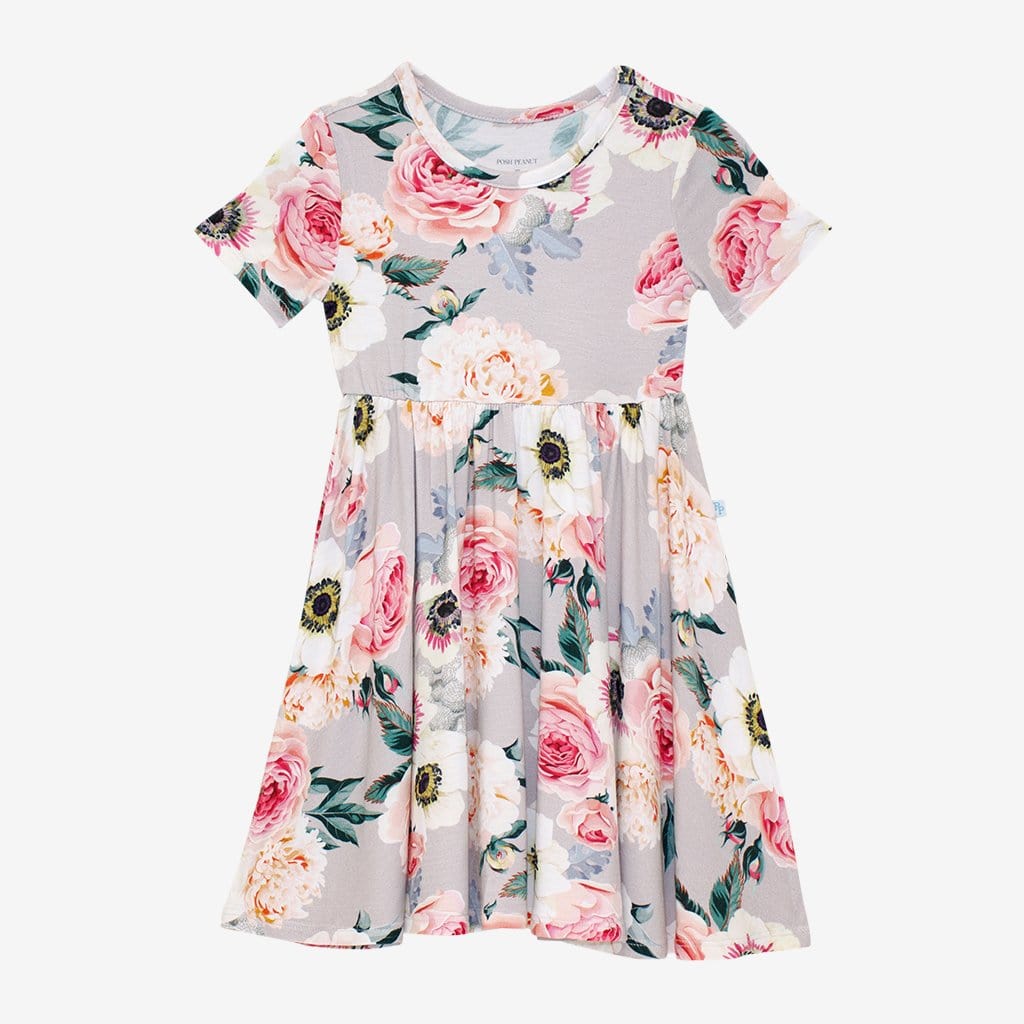 French Gray Short Sleeve Twirl Dress