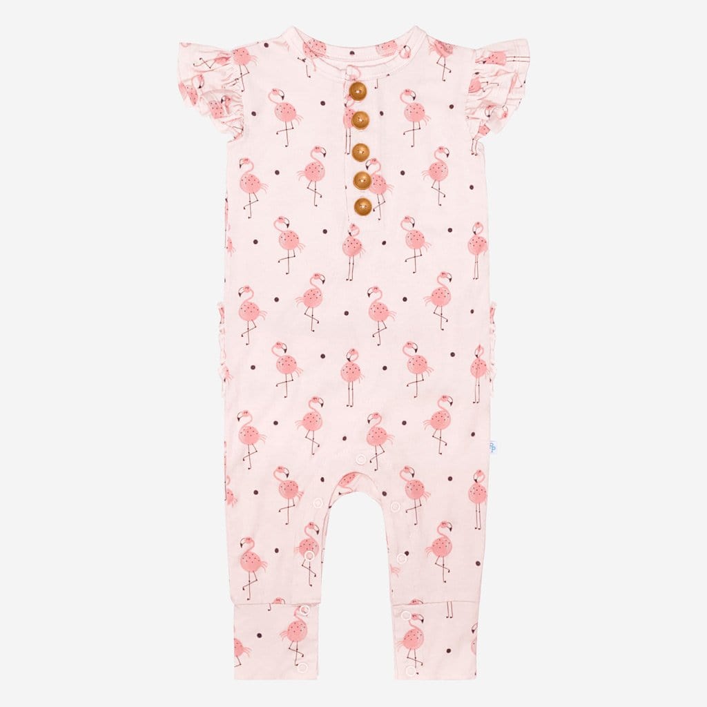Frida ruffled cap sleeve henley romper