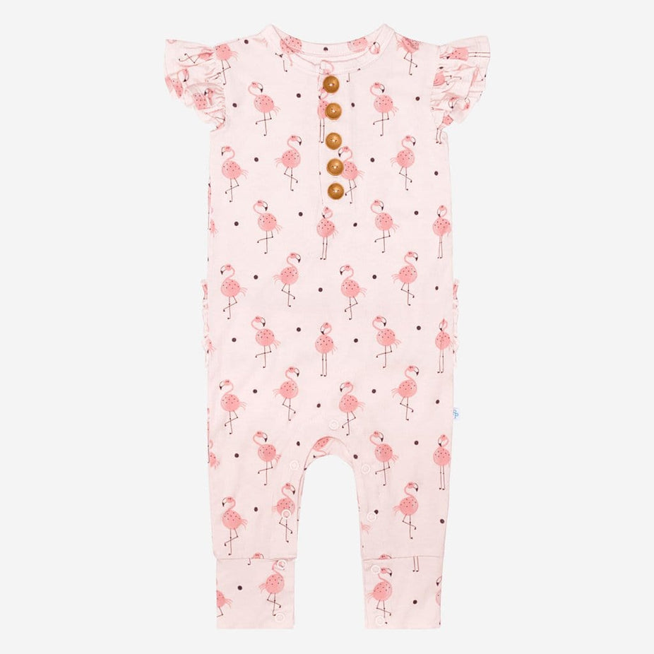 Frida ruffled cap sleeve henley romper