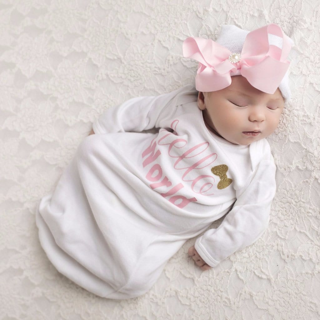 Hello World Baby Newborn Layette Gown
