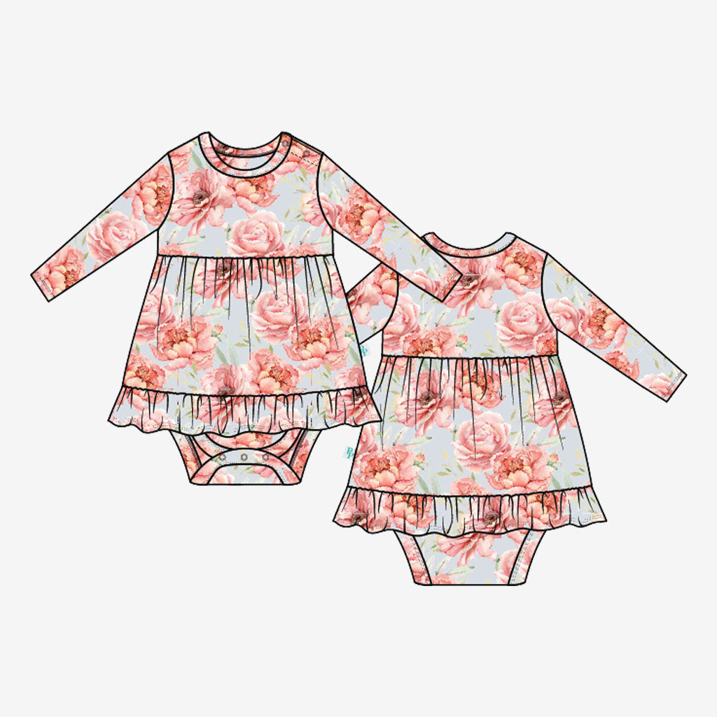 Kennedy Long Sleeve Ruffled Bodysuit Dress