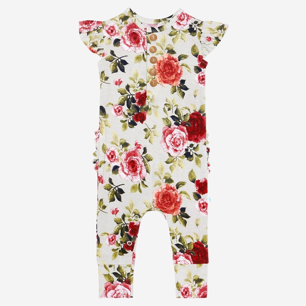Lizzie ruffled cap sleeve henley romper