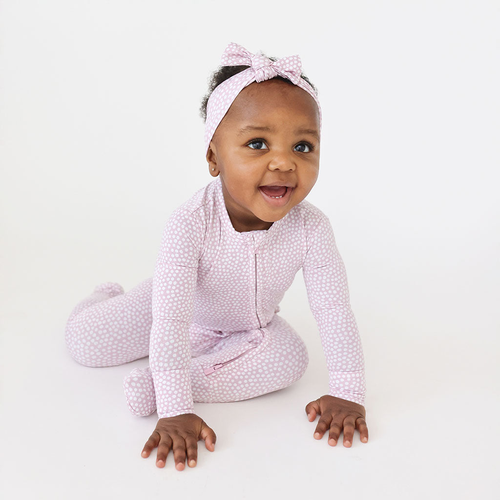 Pastel Orchid Polka Dot Footie Zippered One Piece
