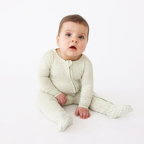 Sage Polka Dot Footie Zippered One Piece