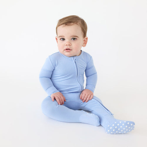 Cloud Blue Footie Zippered One Piece