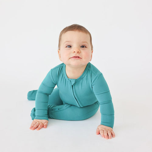 Teal Footie Zippered One Piece