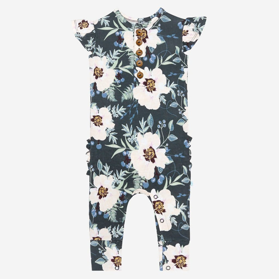Payton ruffled cap sleeve henley romper