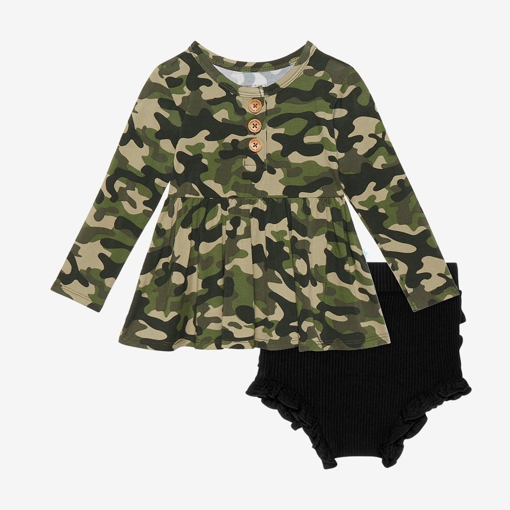 Cadet Long Sleeve Henley Peplum Ruffled Bummie Set
