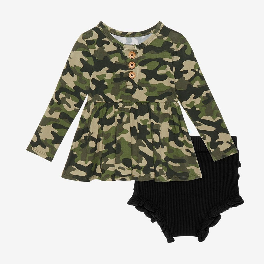 Cadet Long Sleeve Henley Peplum Ruffled Bummie Set