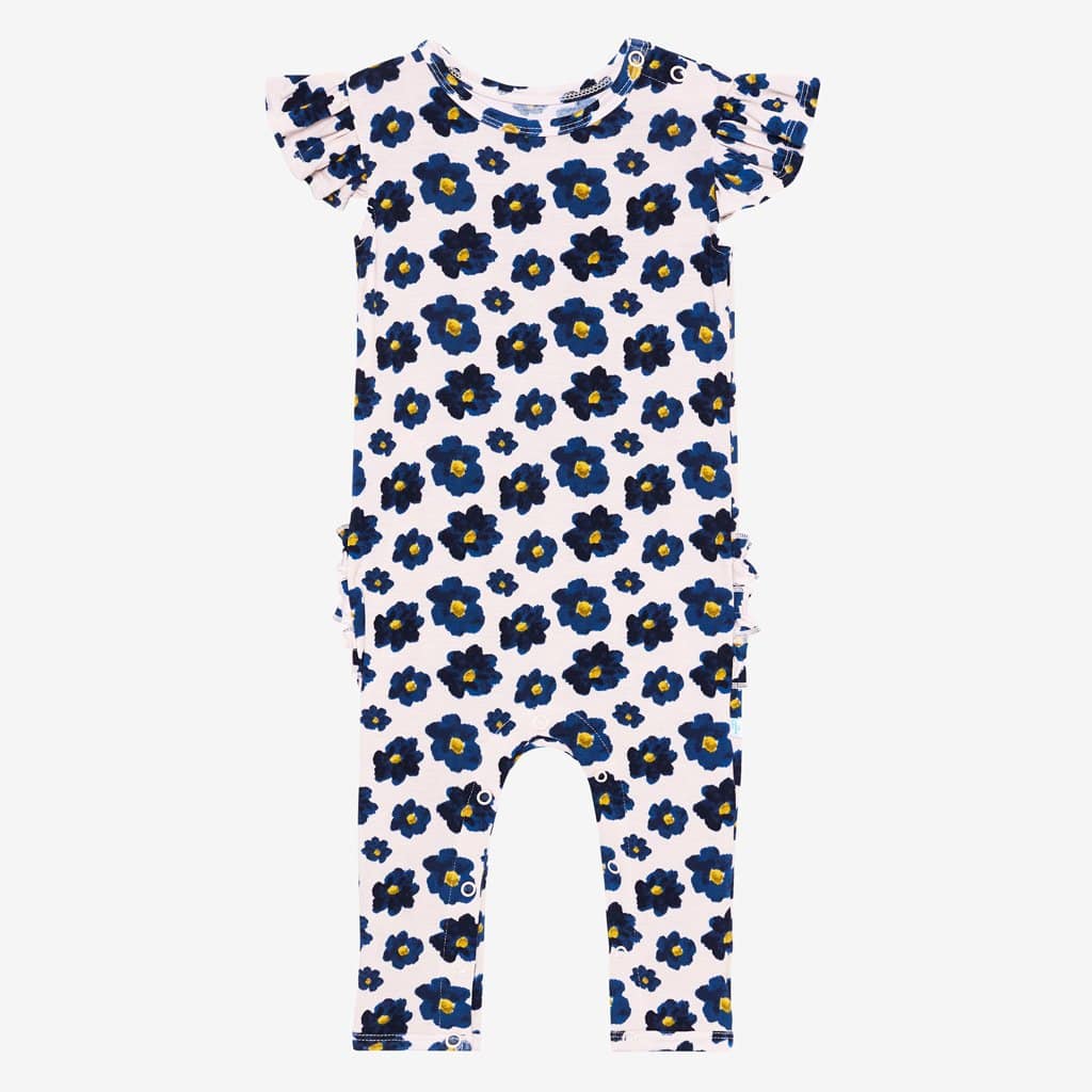 Alexa blue floral ruffled cap sleeve romper