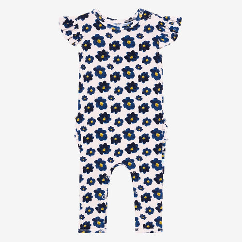 Alexa blue floral ruffled cap sleeve romper