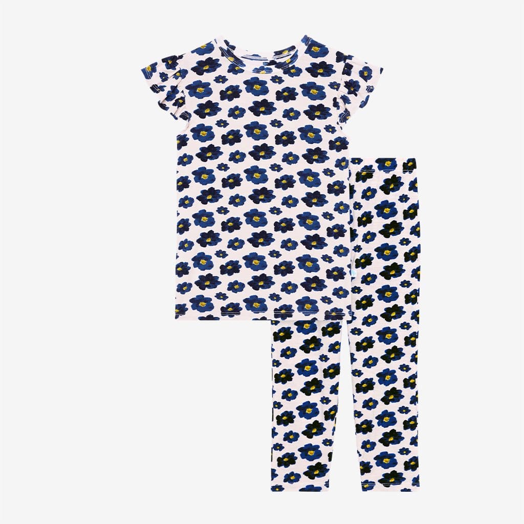 Alexa blue floral print ruffled cap sleeve pajamas