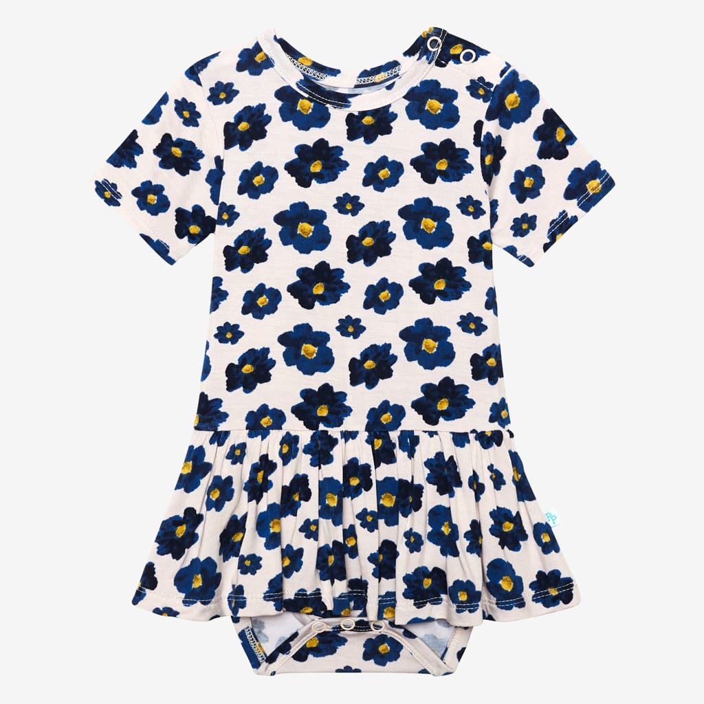 Alexa blue floral short sleeve twirl skirt bodysuit