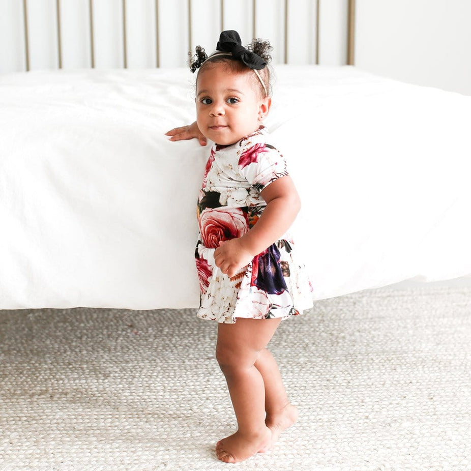 Black Rose Twirl Skirt Bodysuit Dress