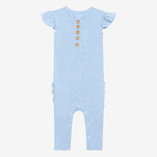 Blue Heather Ruffled Cap Sleeve Henley Romper