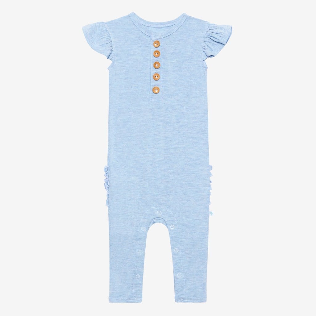 Blue Heather Ruffled Cap Sleeve Henley Romper