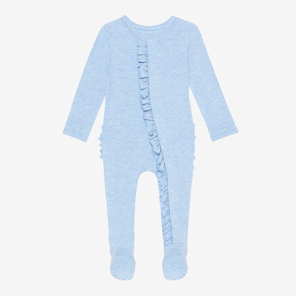 Blue Heather Footie Ruffled Snap One Piece