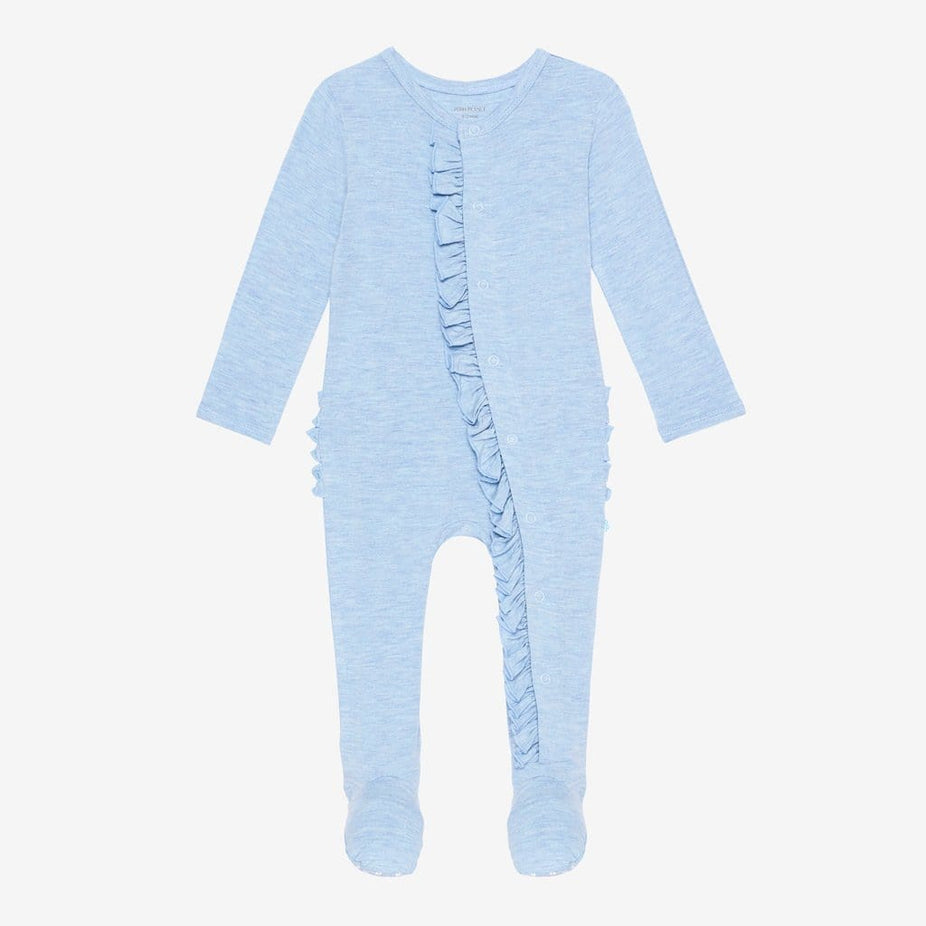 Blue Heather Footie Ruffled Snap One Piece