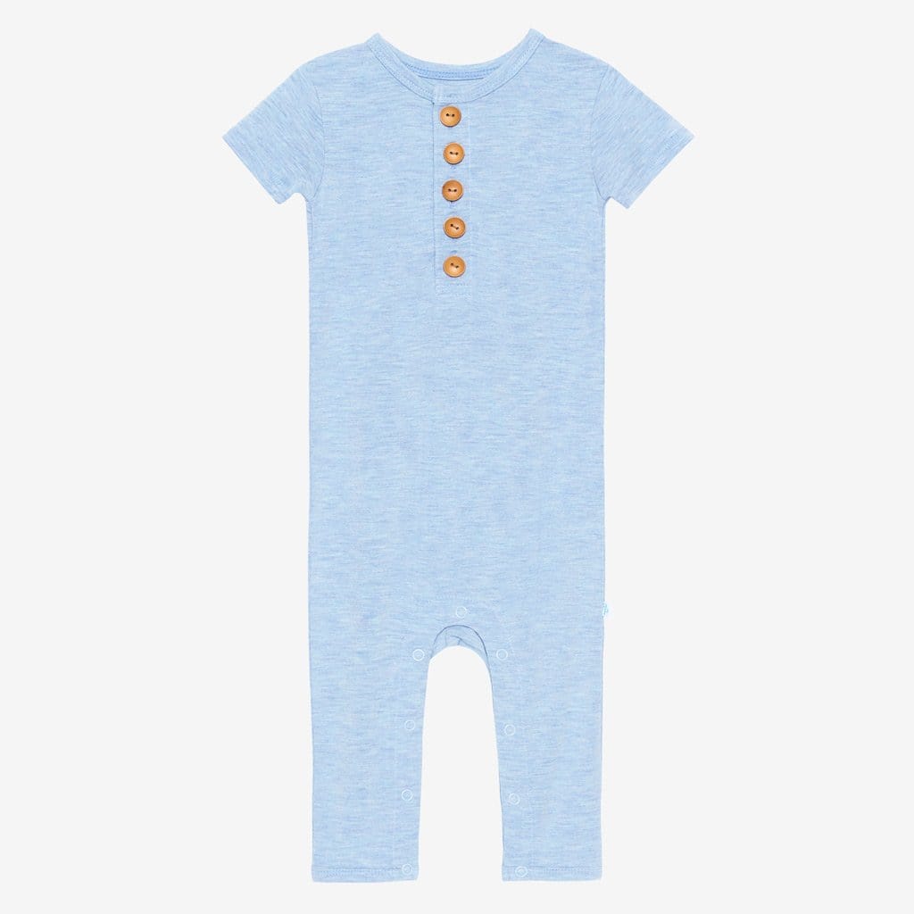Blue Heather Short Sleeve Henley Romper
