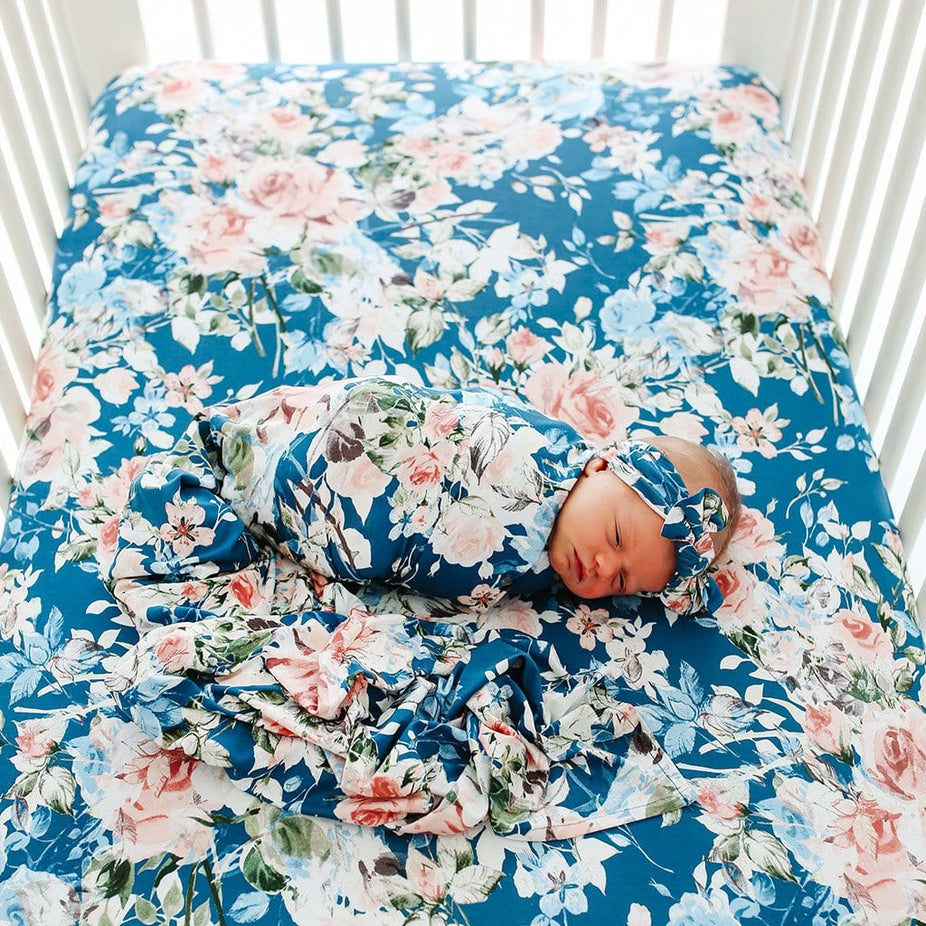 Blue Rose Crib Sheet