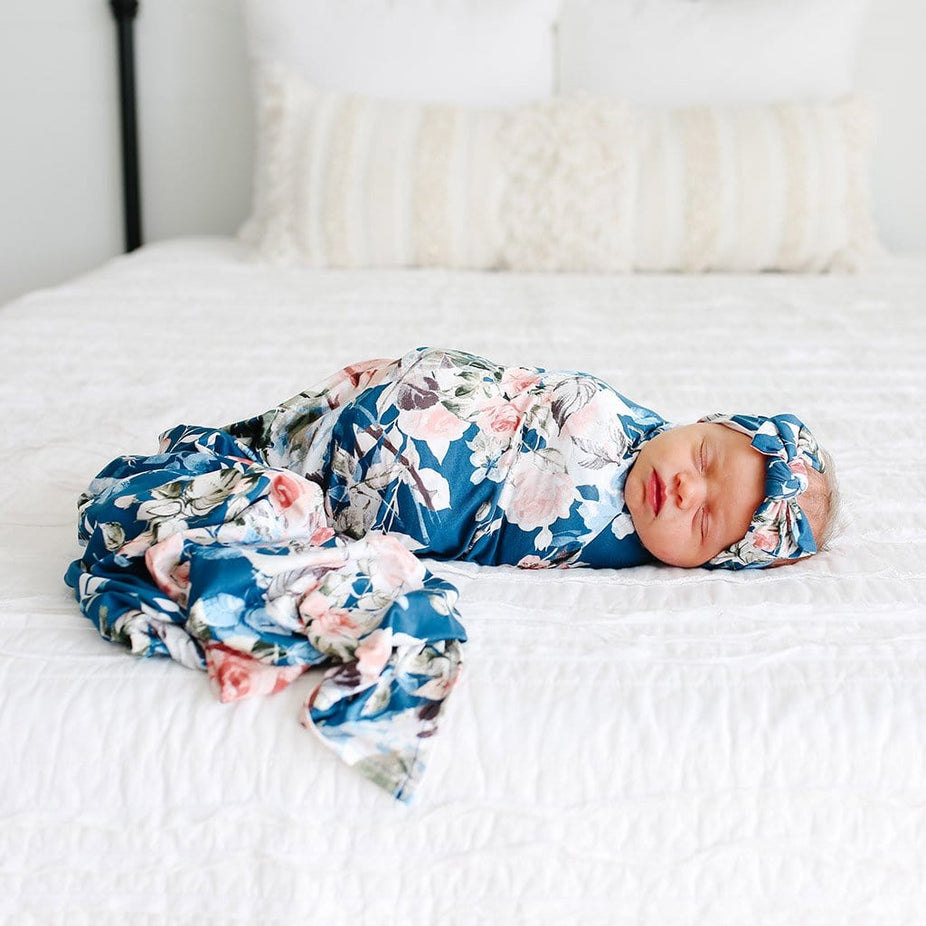 Blue Rose Swaddle Headband Set