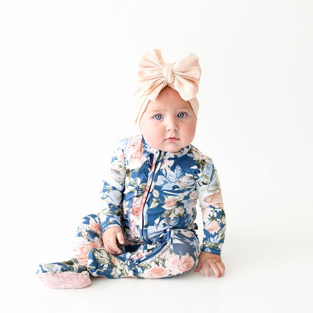 Blue Rose Footie Ruffled Zippered One Piece