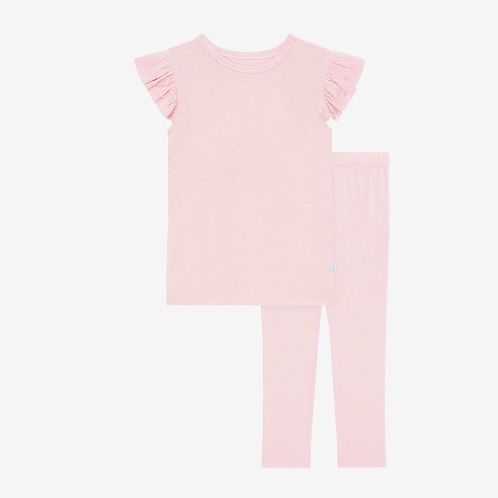 Blush ruffled cap sleeve top and pants pajamas