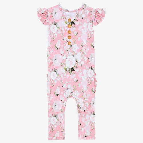 Emma ruffled cap sleeve henley romper