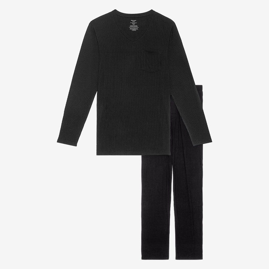Black Ribbed Men's Long Sleeve Loungewear