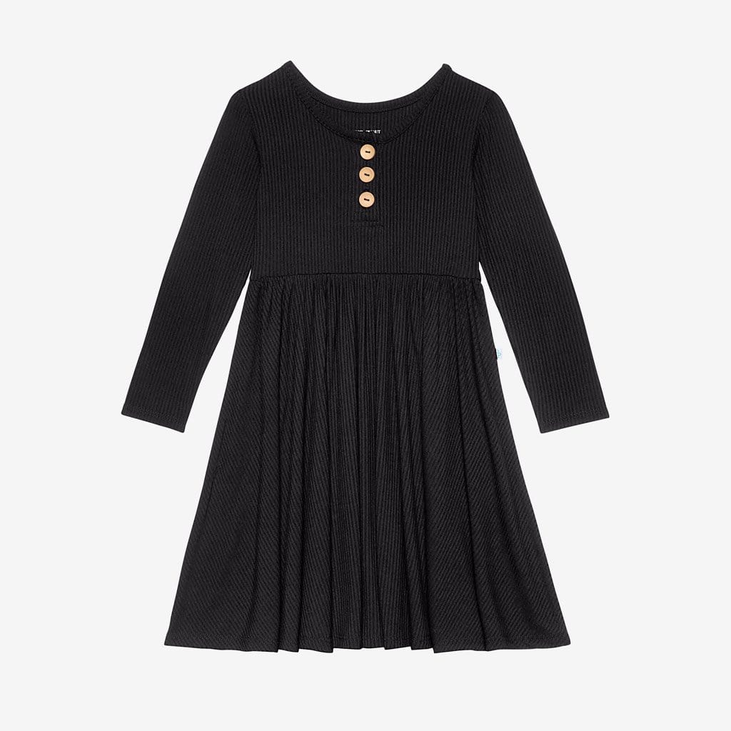 Black Ribbed Long Sleeve Twirl Dress