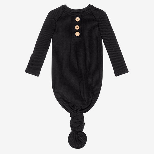 Black Ribbed Button Knotted Gown