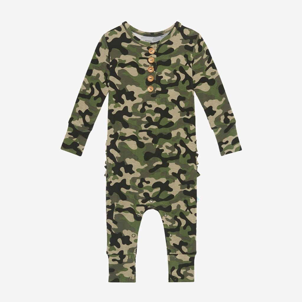 Cadet Long Sleeve Ruffled Henley Romper
