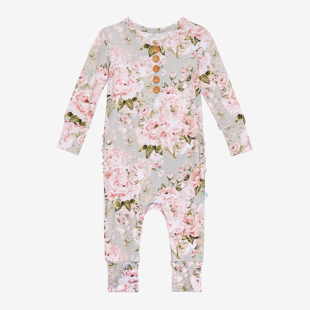 Celine long sleeve ruffled henley romper