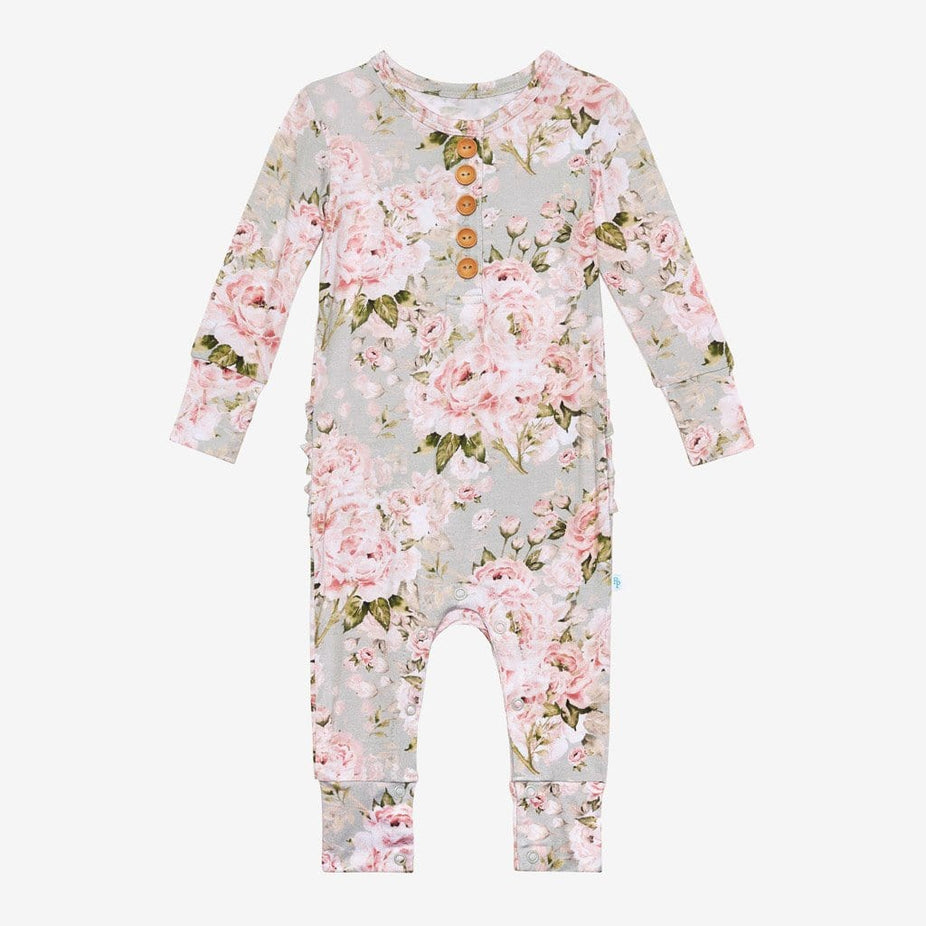 Celine long sleeve ruffled henley romper
