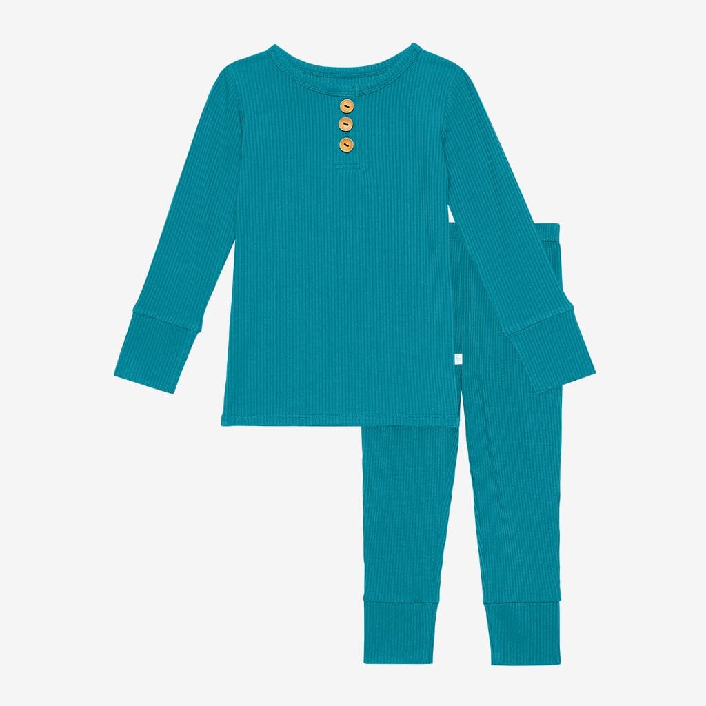 Cerulean ribbed long sleeve henley pajamas