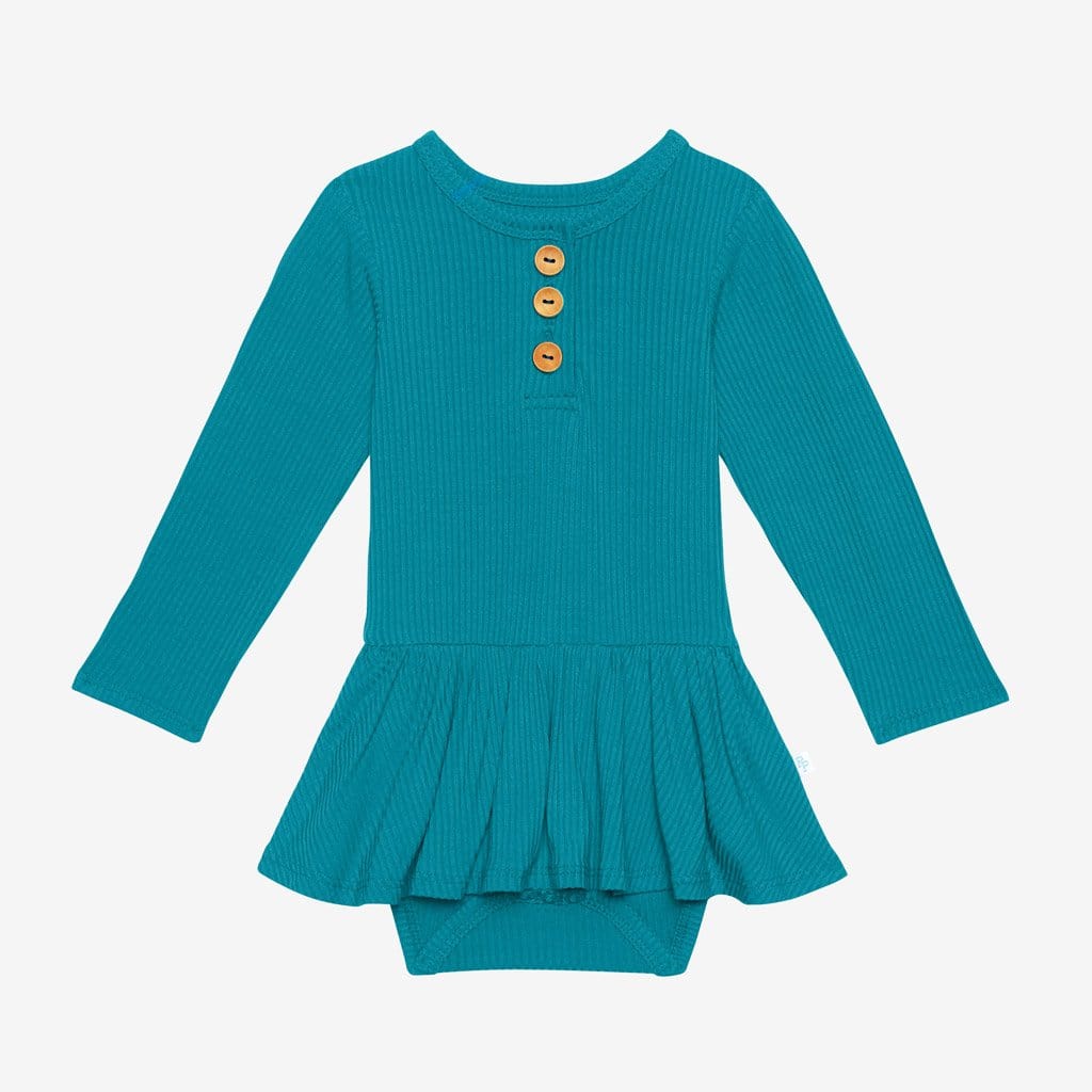 Cerulean ribbed long sleeve henley twirl skirt bodysuit
