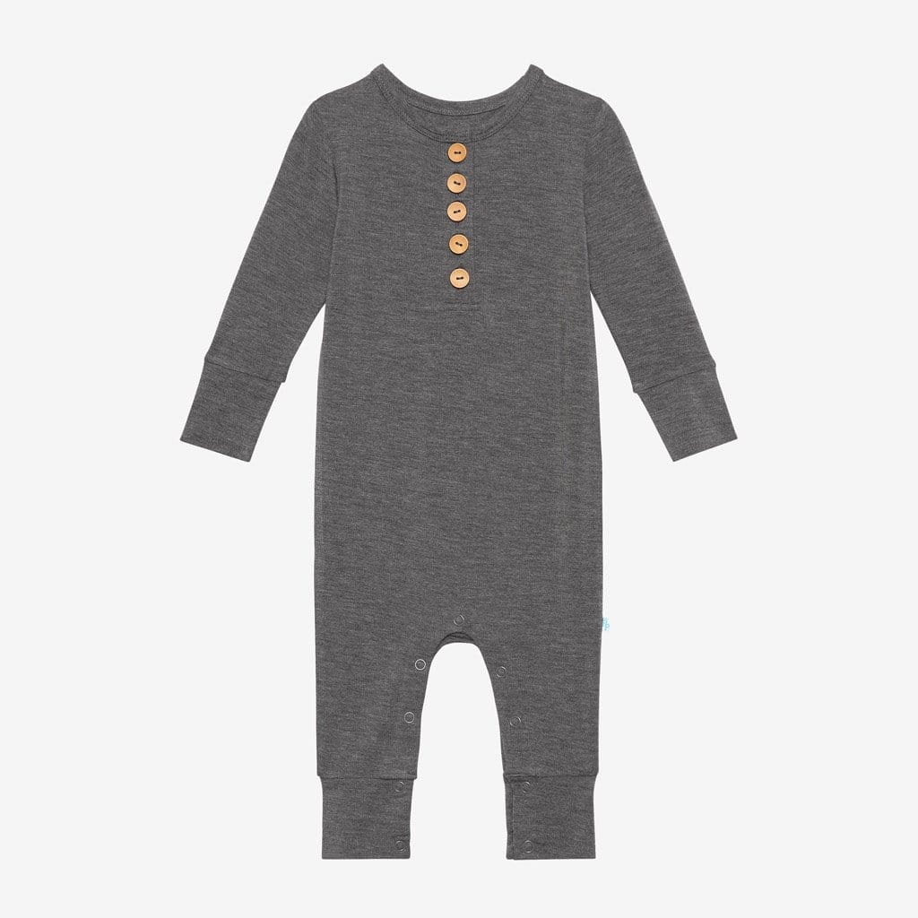 Charcoal Heather Long Sleeve Henley Romper