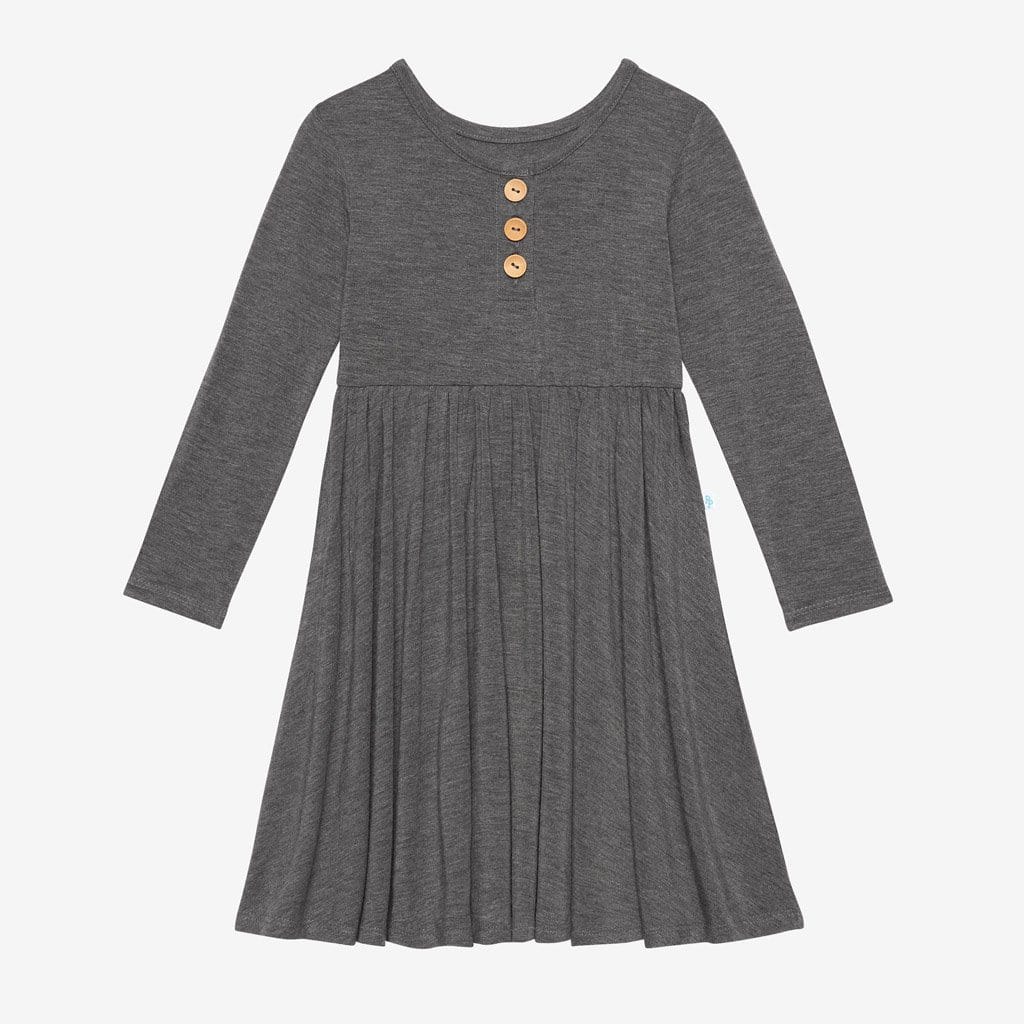 Charcoal Heather Long Sleeve Henley Twirl Dress