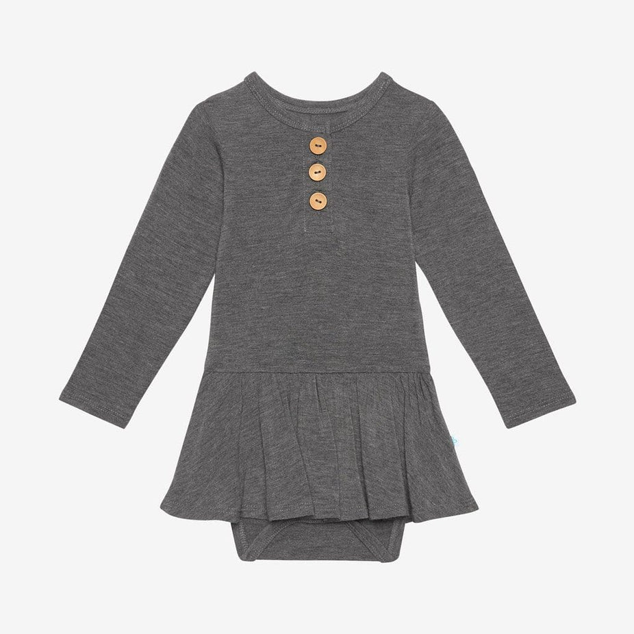 Charcoal Heather Long Sleeve Twirl Skirt Bodysuit