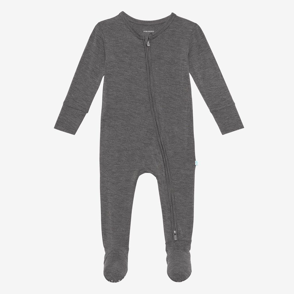Charcoal Heather Footie Zippered One Piece
