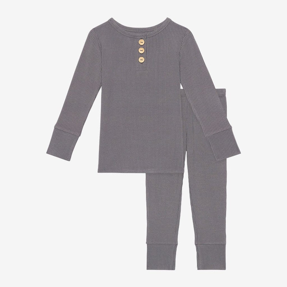Charcoal Ribbed Long Sleeve Henley Pajamas