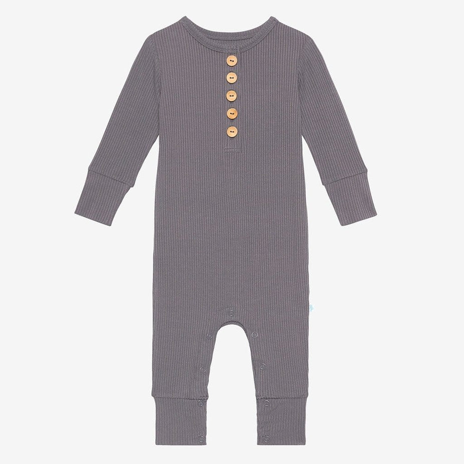Charcoal Ribbed Long Sleeve Henley Romper