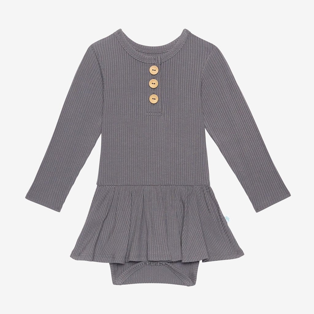 Charcoal Ribbed Long Sleeve Henley Twirl Skirt Bodysuit