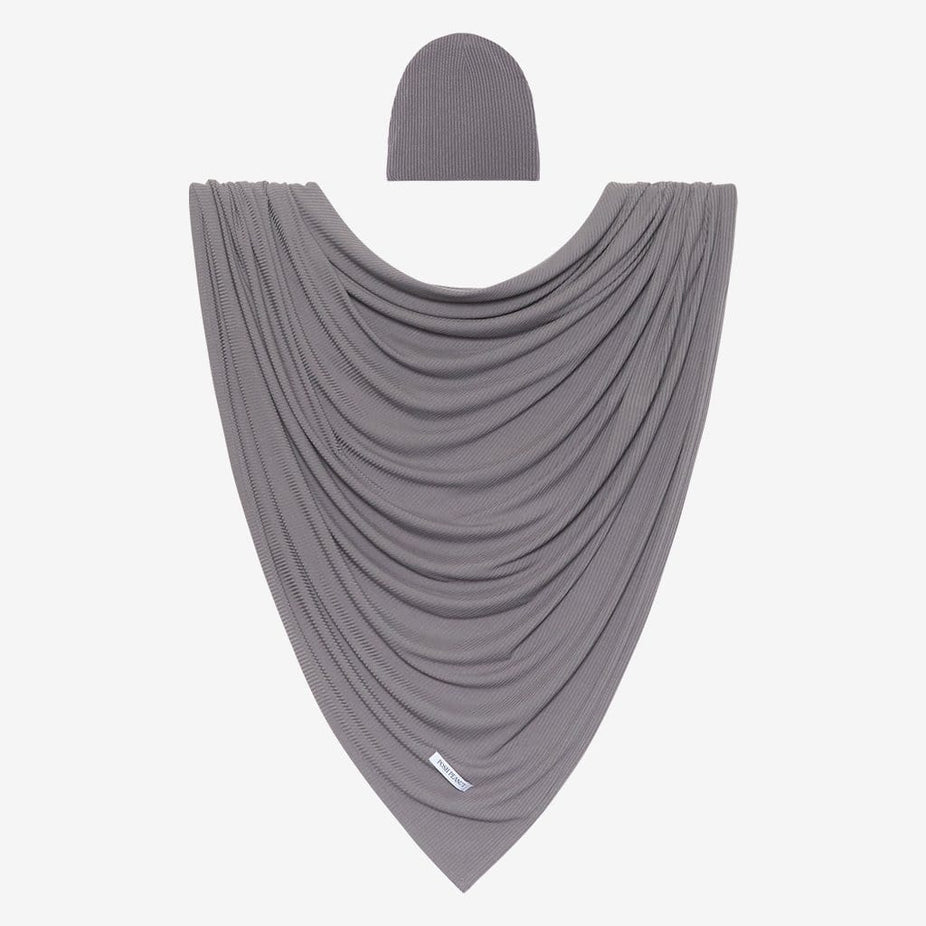 Charcoal Ribbed Swaddle Beanie Set