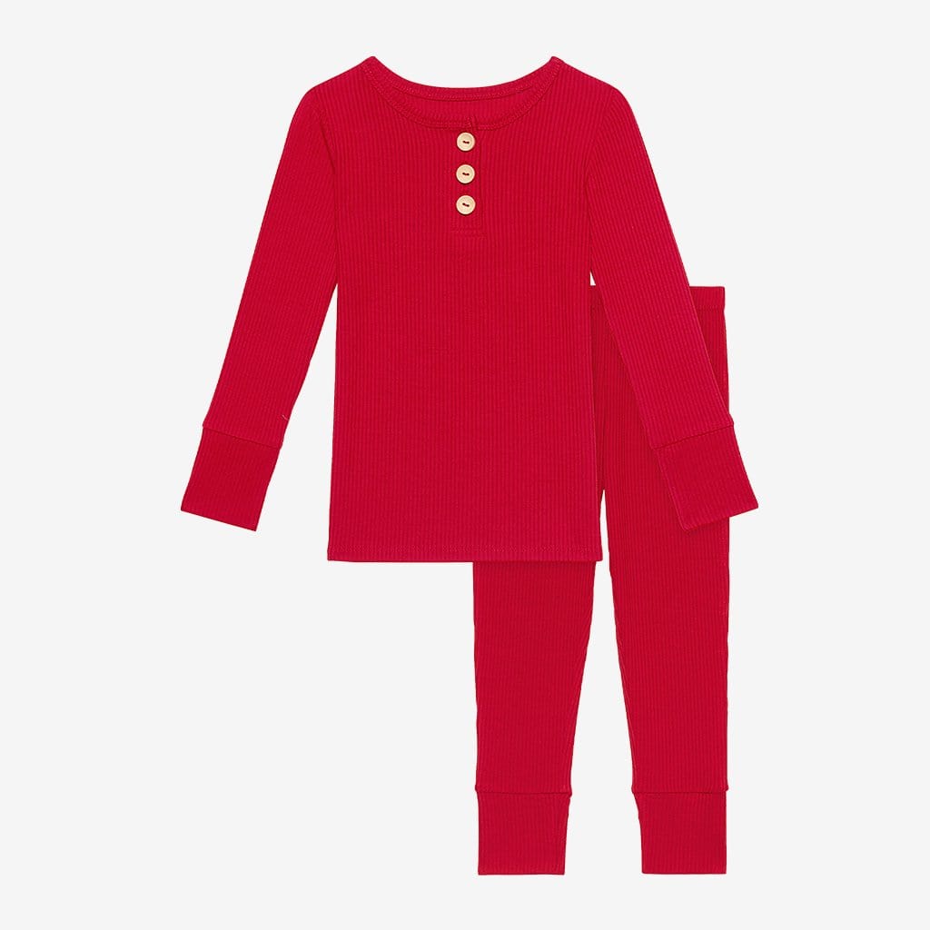 Crimson Ribbed Long Sleeve Henley Pajamas