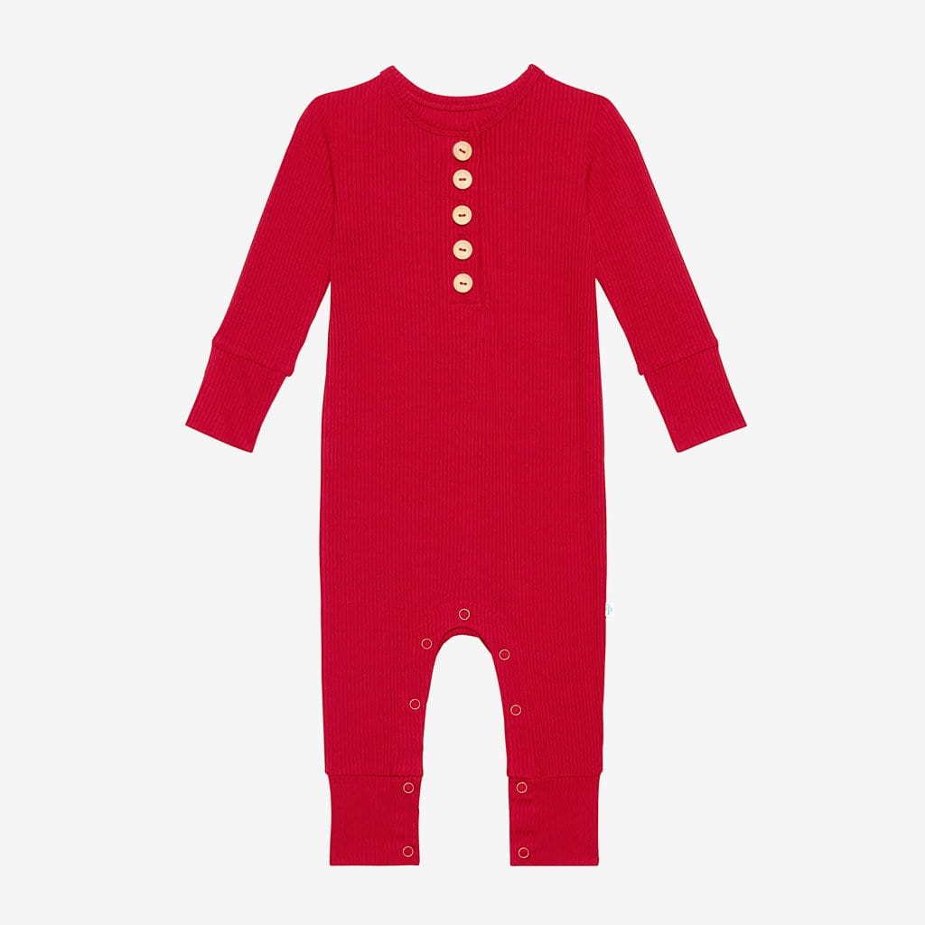 Crimson Ribbed Long Sleeve Henley Romper