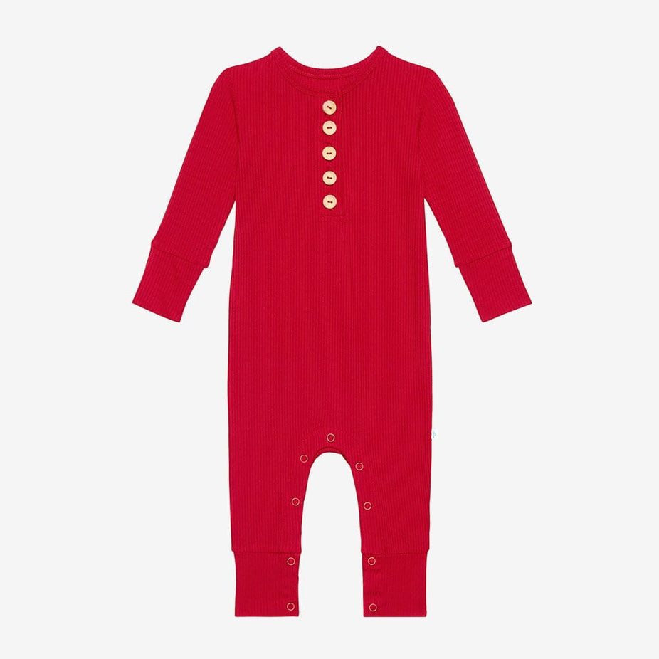 Crimson Ribbed Long Sleeve Henley Romper