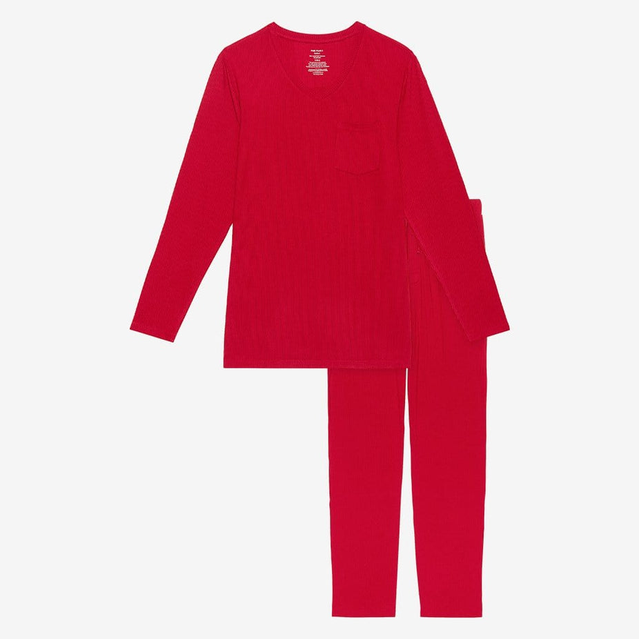 Crimson Ribbed Men's Long Sleeve Loungewear