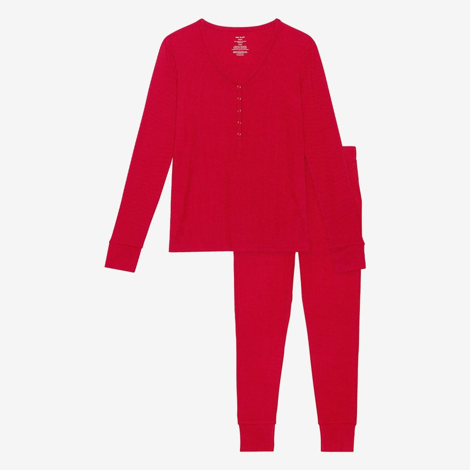 Crimson Ribbed Women's Long Sleeve Loungewear